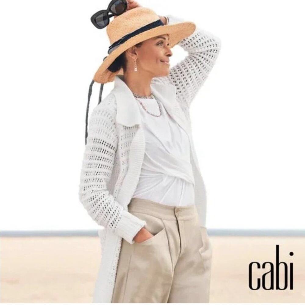 Cabi Open Stitch white open knit open front cardigan size Small #6237